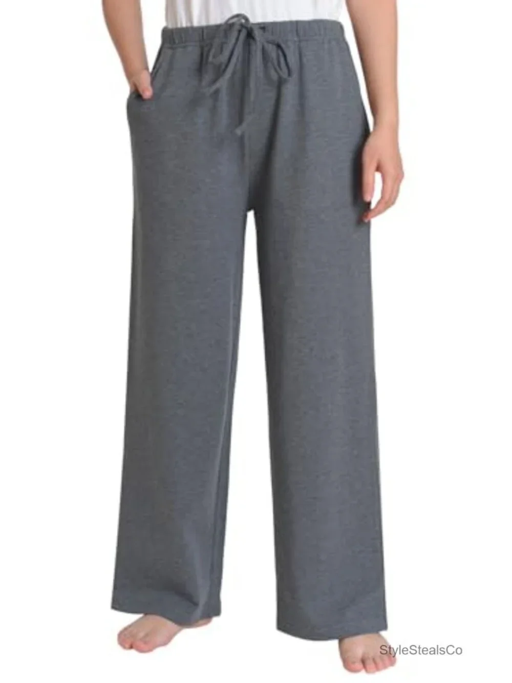 Cotton Wide Leg Lounge Pajama Bottoms with Pockets